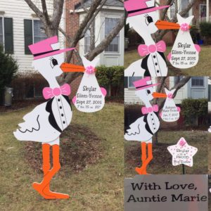 Stork Sign Yard Card~Flying STorks<br/> Flying Storks<br/> Maryland Stork Yard Cards<br/> (301) 606-309